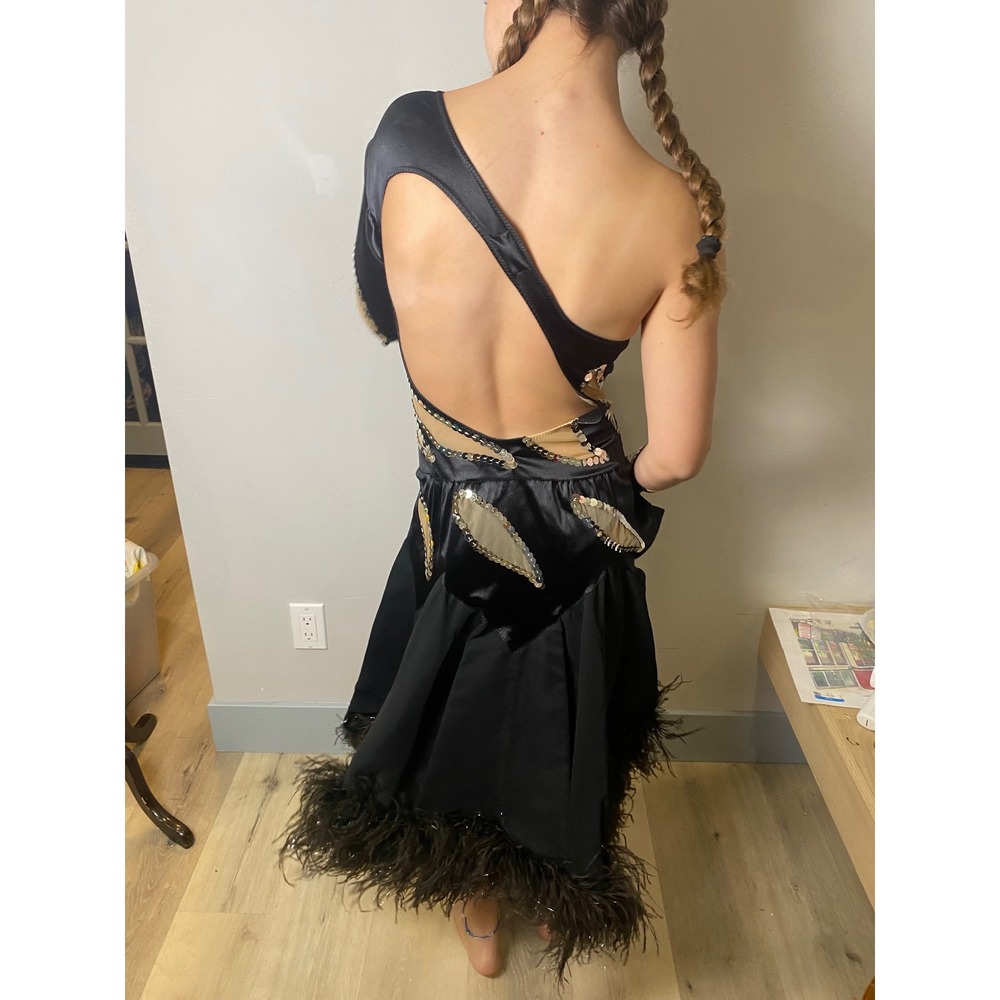 Vintage 60s Competition Figure Skating Dress Sequin Feather Black Vegas Showgirl - Picture 5 of 9